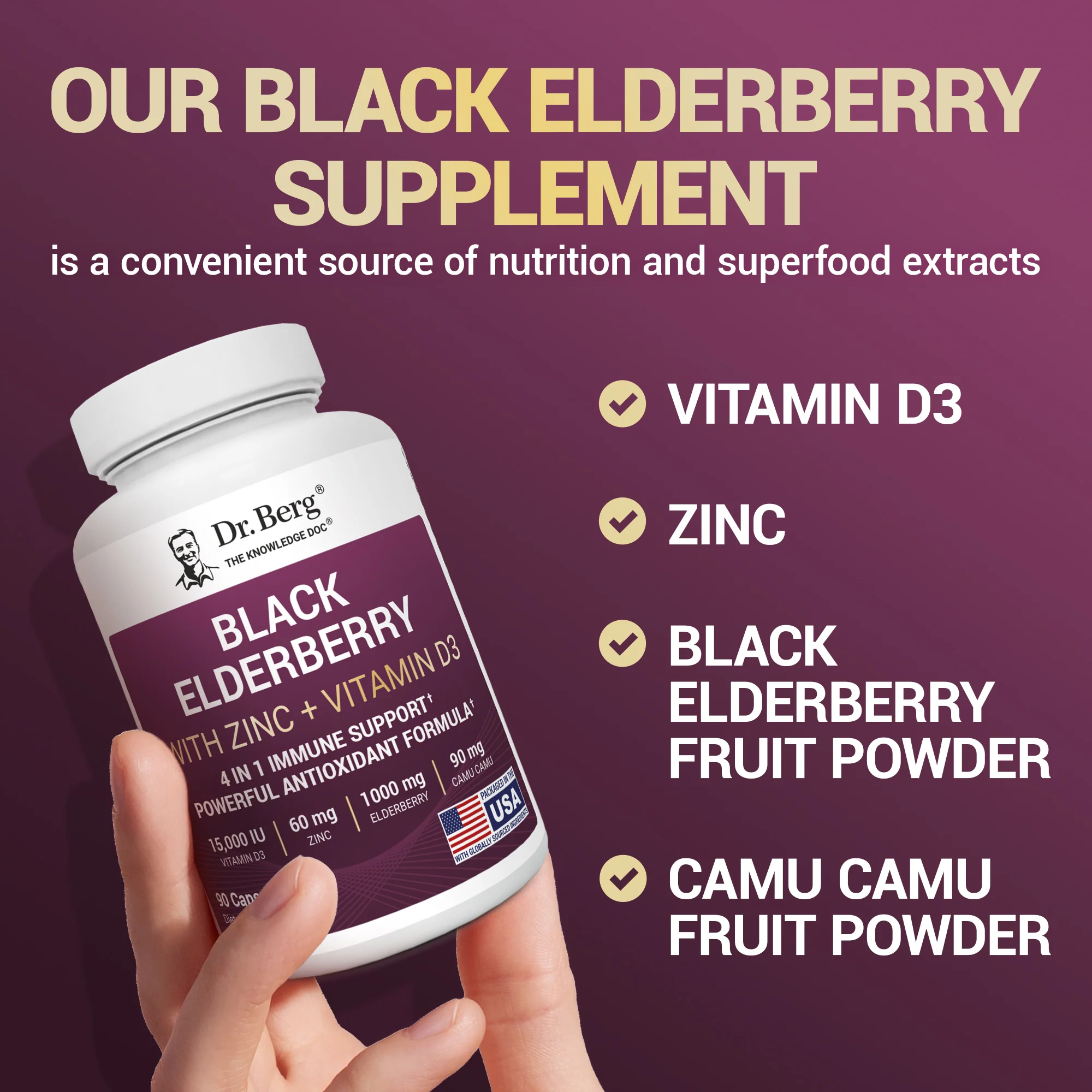 Advanced Immune Support – 1000 mg Black Elderberry with Vitamin D3 & Zinc – 90 Vegetable Capsules - Image 8