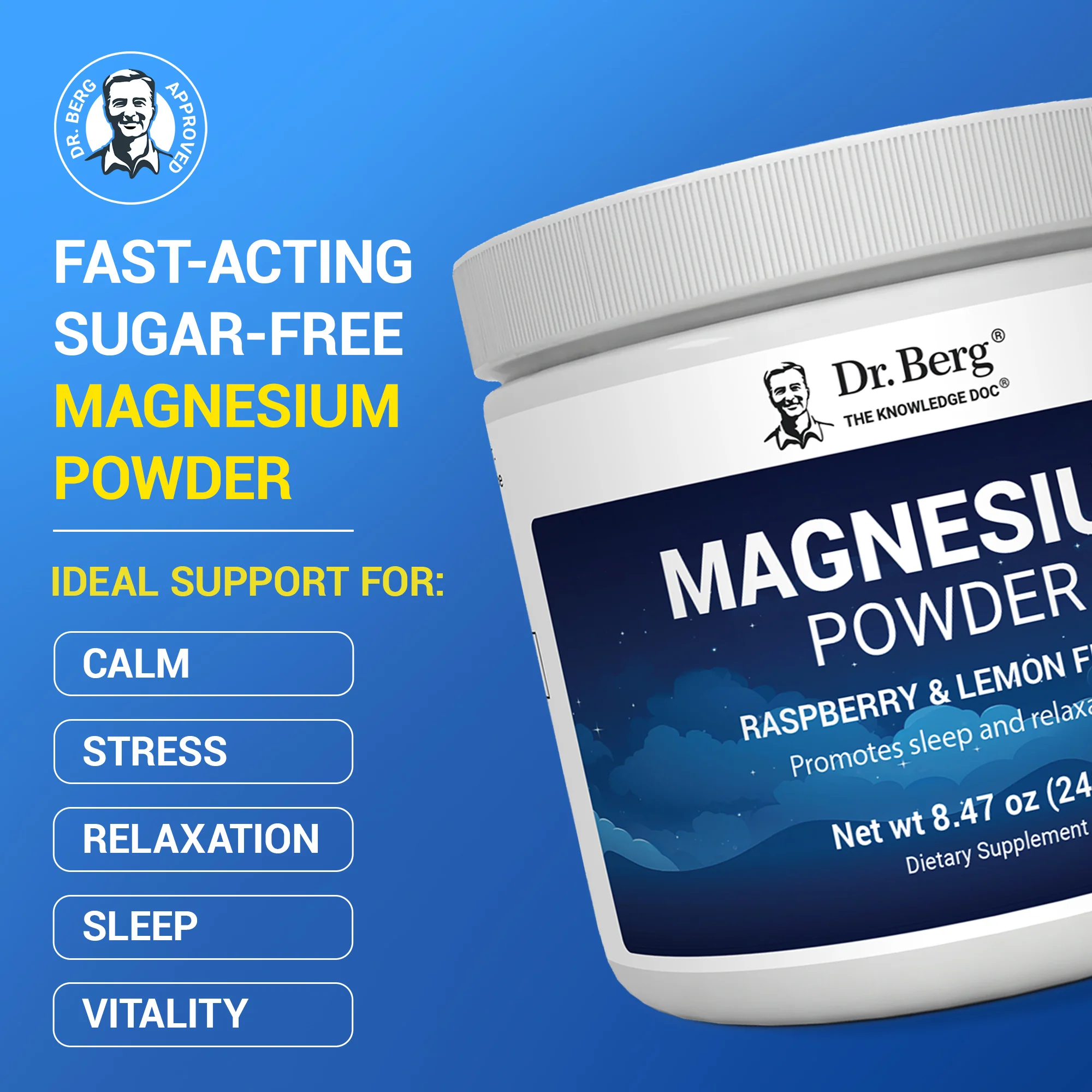 Magnesium Powder Drink Raspberry Lemon Flavor – 325 mg of Magnesium Glycinate per serving – 50 servings - Image 5