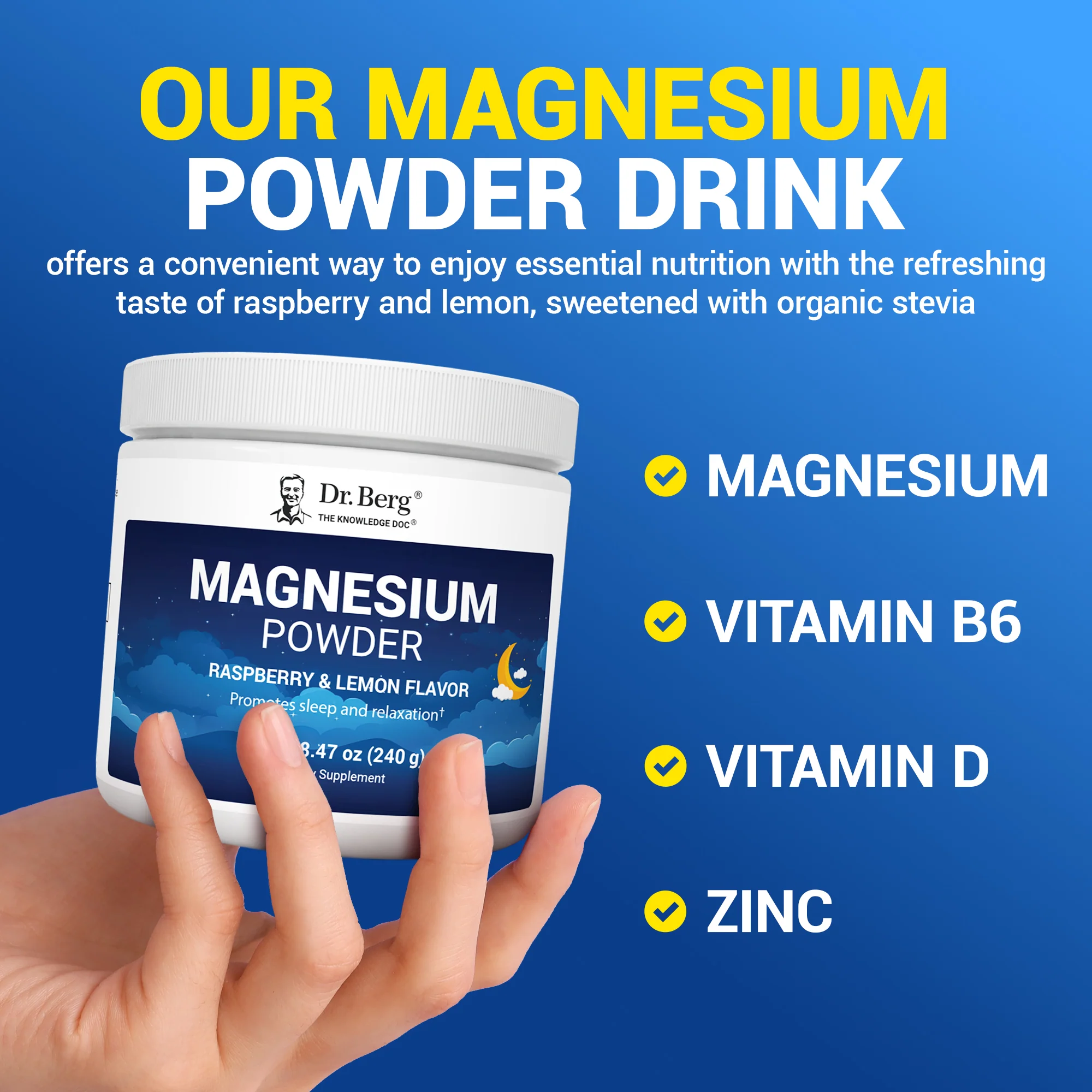 Magnesium Powder Drink Raspberry Lemon Flavor – 325 mg of Magnesium Glycinate per serving – 50 servings - Image 7