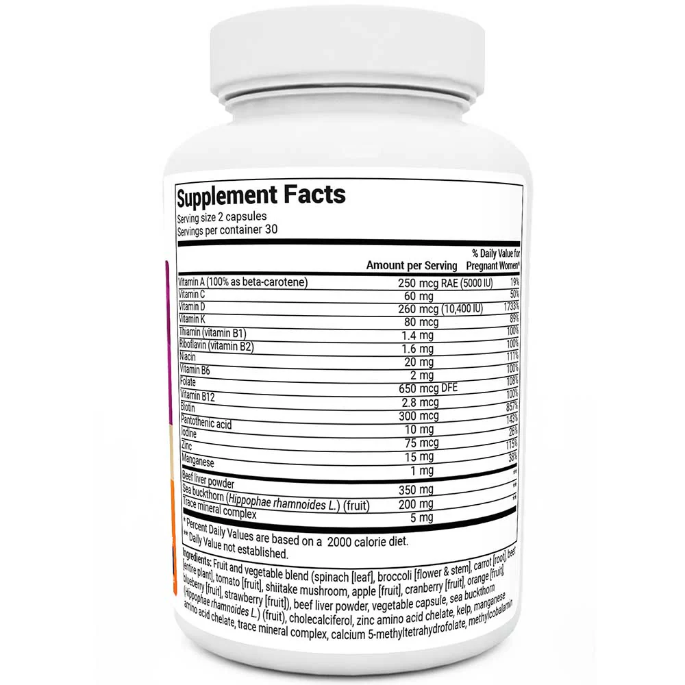 Natural Prenatal Vitamin with Folate and Omegas – 60 Capsules - Image 3