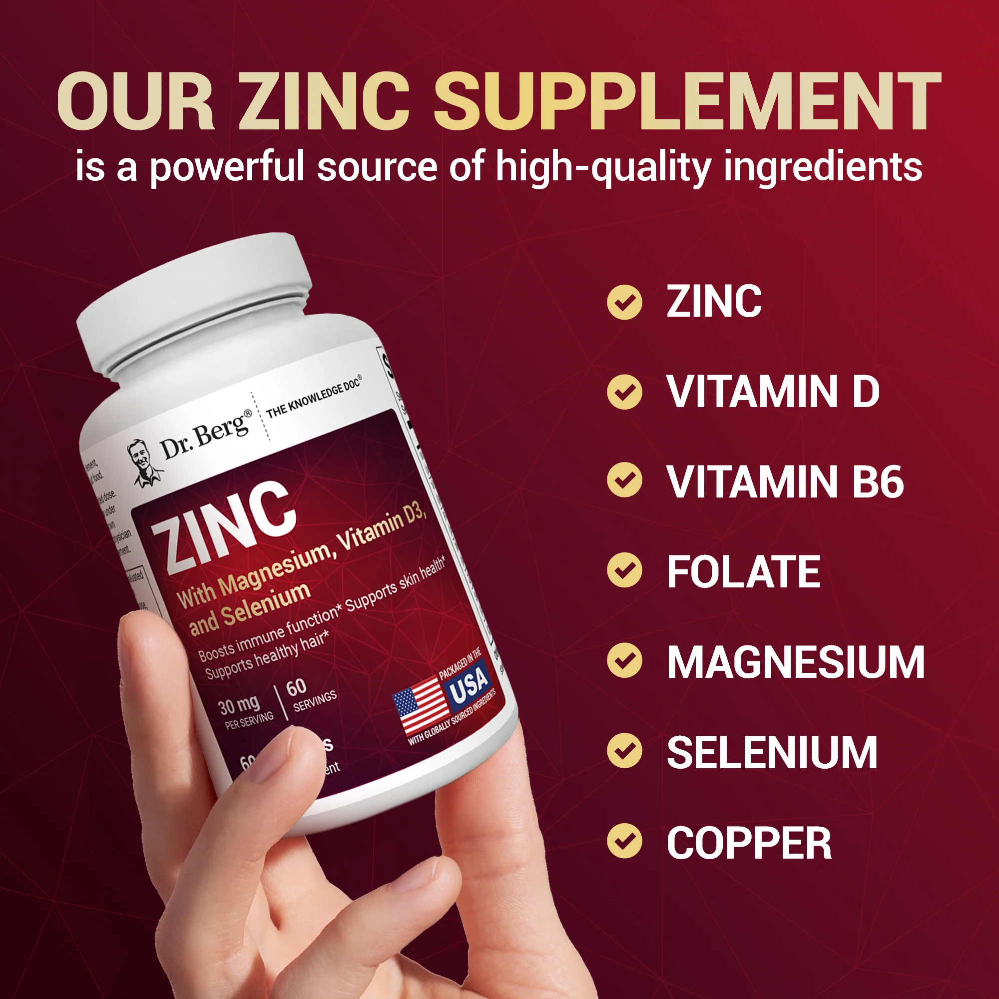 Zinc with Magnesium, Vitamin D3, and Selenium – 30 mg of Zinc – 60 vegetable capsules - Image 8